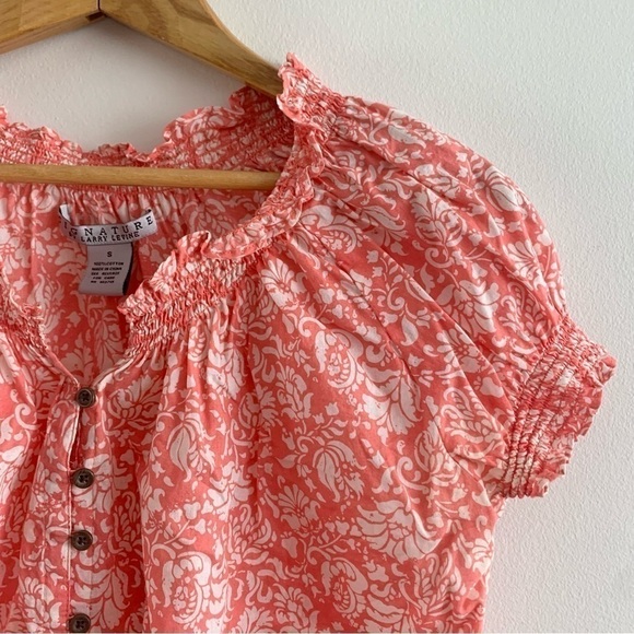Y2K Cottage Core Boho Blouse Paisley Cotton Smocked Button Crop Top Peasant - Picture 4 of 13